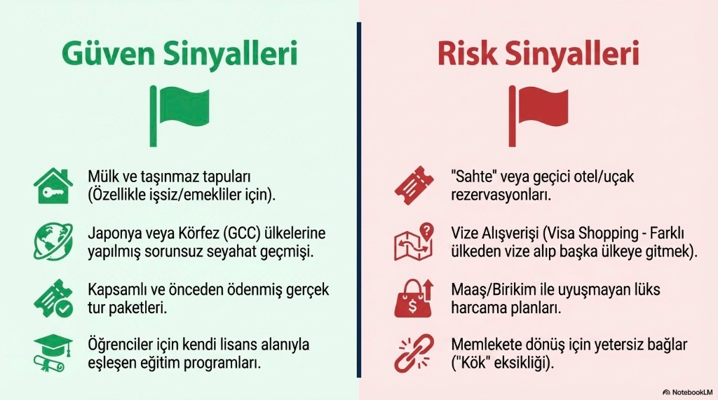 Güven sinyalleri ve risk sinyalleri karşılaştırması